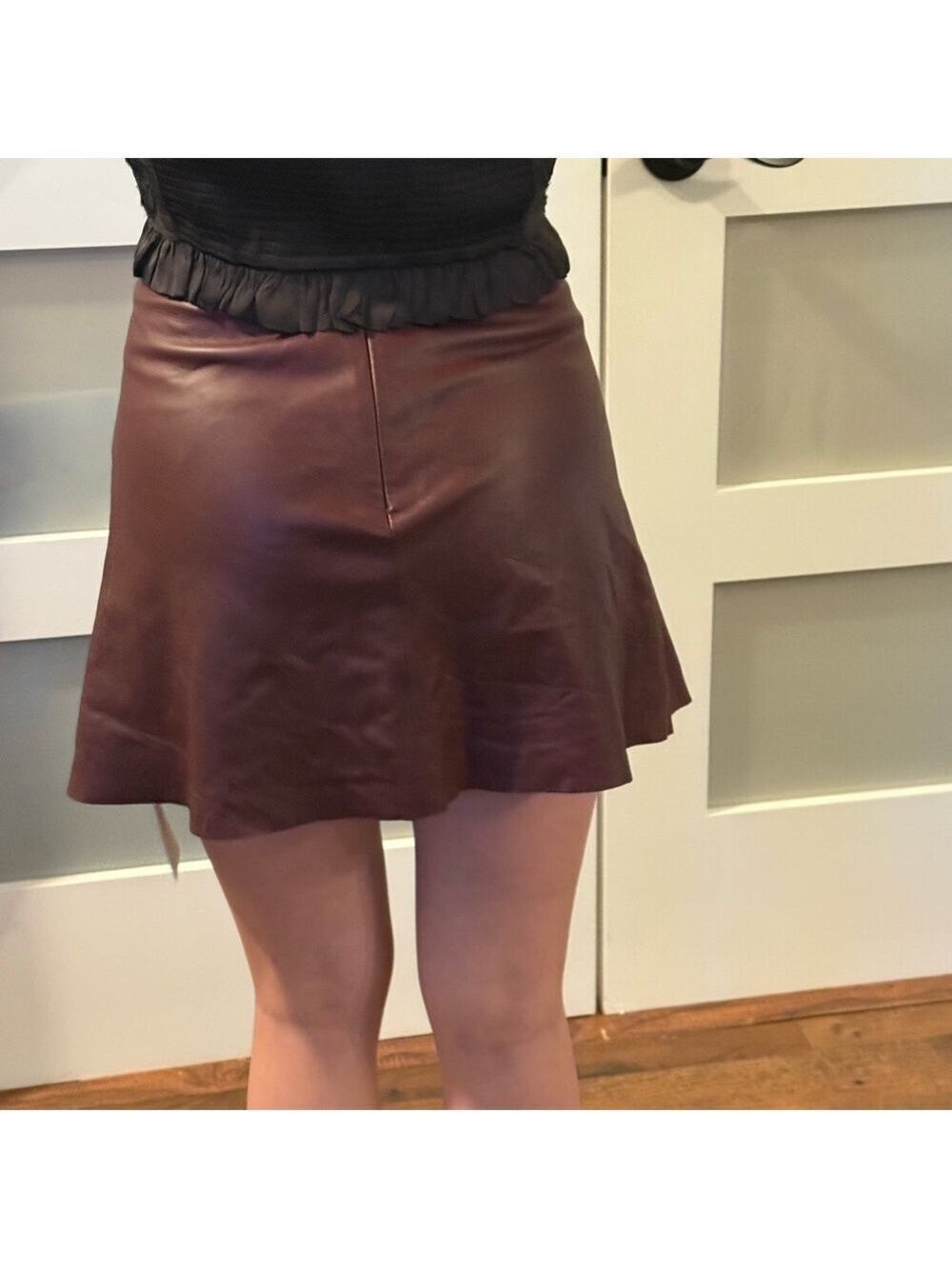 VEDA Maroon Leather mini skirt. Size small. - Picture 6 of 7